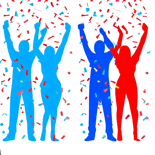 Quatre silhouettes de personnes célébrant une victoire