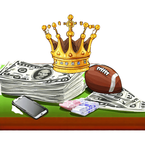 Une couronne de Roi, des liasses de billets, un téléphone et un ballon de football américain